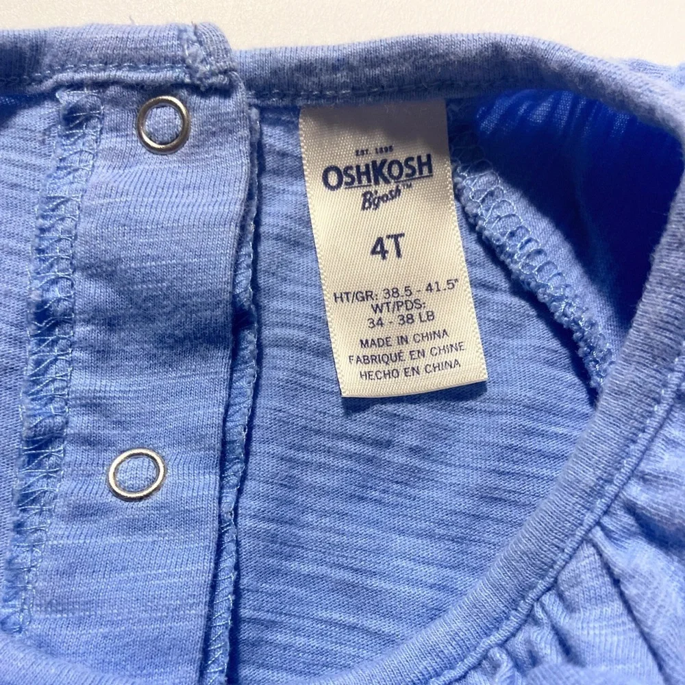 Oshkosh Toddler Girls 4t Flutter Sleeves Light Blue Shirt Top NEW
